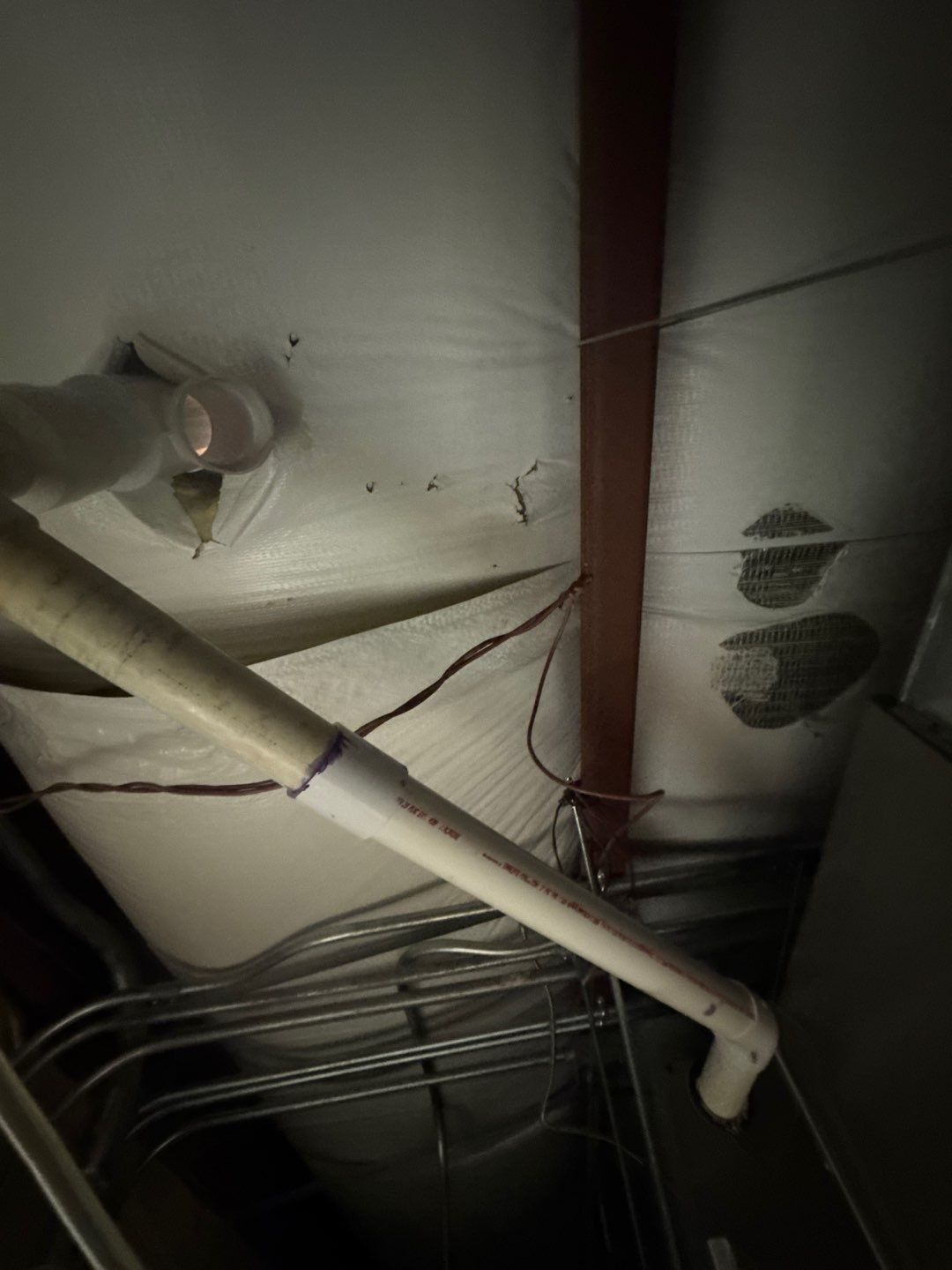 Sagging insulation shows either a leak or a condensation problem