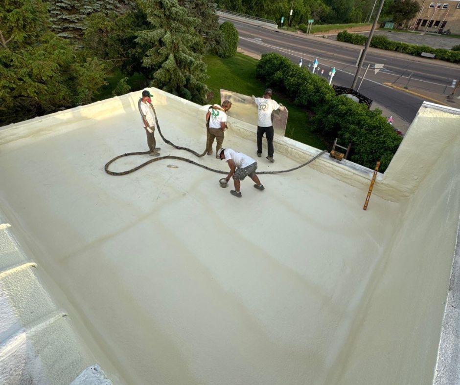 Spray foam installation in progress.