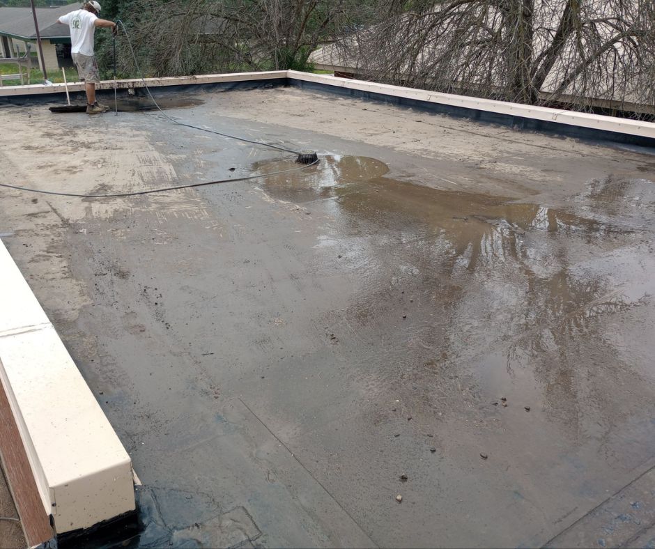 Water ponding on the roof.